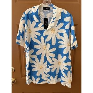 Men's Original Use Blue & White Floral Woven Resort Shirt Size Large NWT